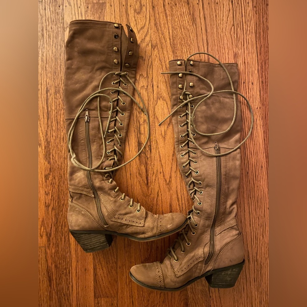 Free People “Joe Lace Up Boot” from 2014. Knee high lace up boot.